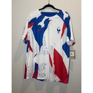 NWT Nike Mens France Pre-Match Soccer Jersey White Blue Red XXL